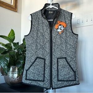 OSU Oklahoma State University Pistol Pete Puffer Vest Sz M Full Zip Black White